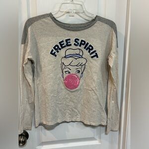 GAP Free Spirit Cinderella Long Sleeve Kids Top in Light Gray with Pink Accent